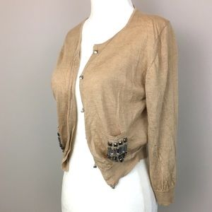 [Vintage] Silk & Cashmere Sweater, Tan with Jewels
